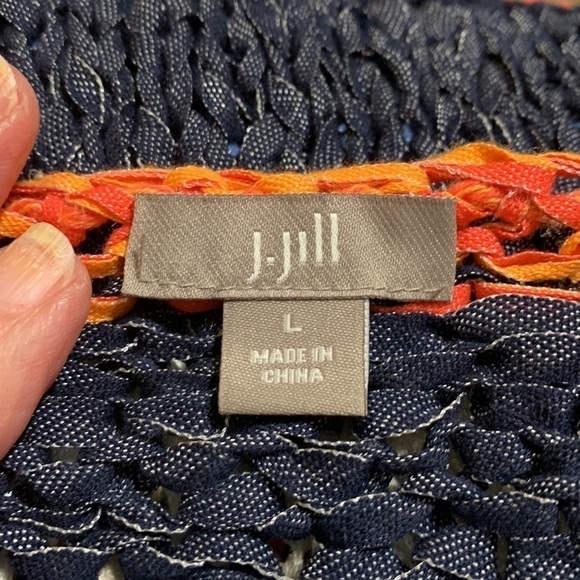 J. Jill blue/coral striped ribbon knit sweater, large, colorful, versatile - Picture 5 of 6